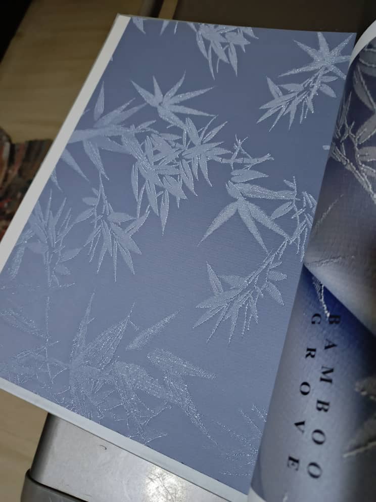 Elegant blue with silver bamboo leaf pattern