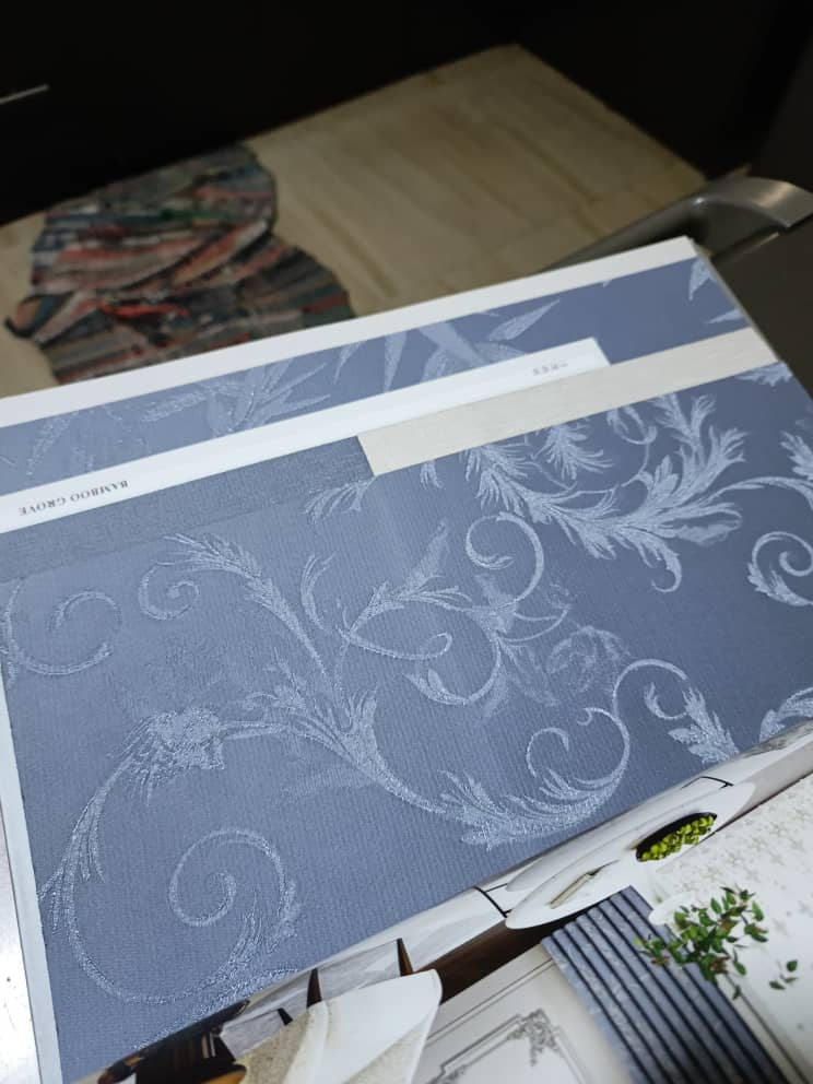 Beautiful azure with silver floral embroidery